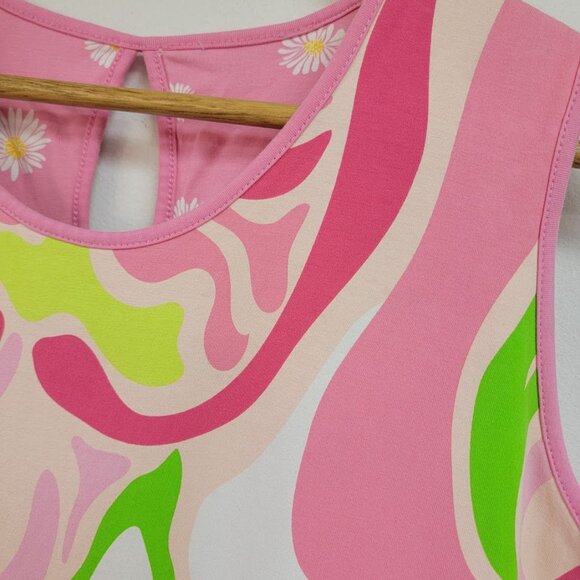 Ana Clare Reversible Sleeveless Dress Size L Pink Floral Abstract Scalloped Hem - Picture 4 of 12